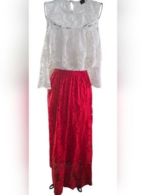Laffaire Women's Red Lace Maxi Skirt - Elegant Everyday Style Size XL